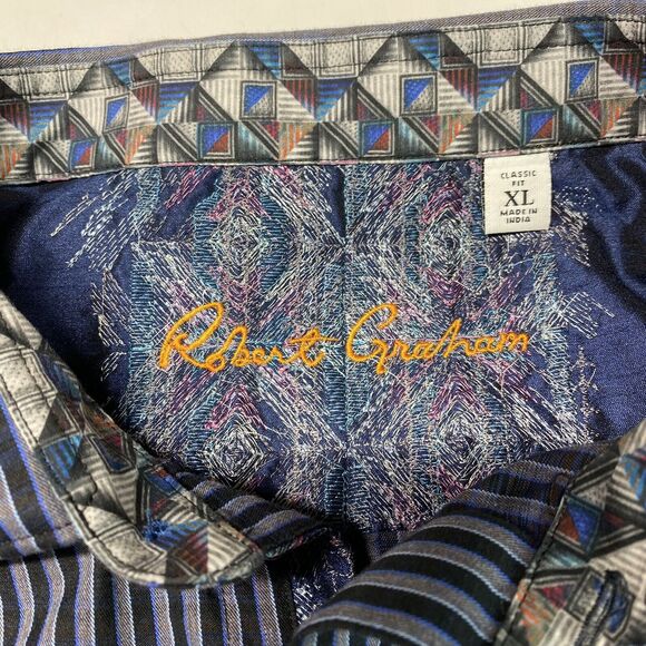 Robert Graham Button Up Shirt Mens XL Classic Fit Blue/Black Striped Long Sleeve - Picture 5 of 9